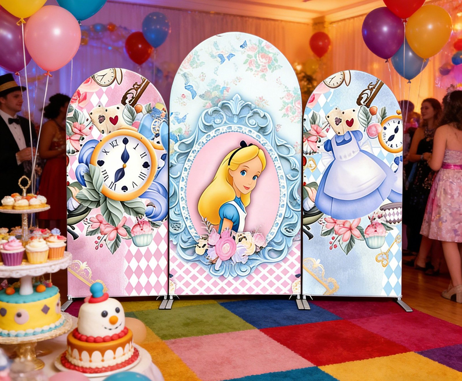 alice in wonderland theme backdrop cover Alice in Wonderland Arch Backdrop Cover, Whimsical Storybook Birthday Party Background, Classic Alice Tea Party Chiara Wall Decor, Set of 3 Elastic Covers