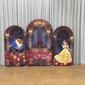 Beauty and the Beast Theme Arch Backdrop Cover, Enchanted Red Rose Ballroom Party Background, Princess Belle Inspired Chiara Wall Decor, Set of 3 Elastic Covers