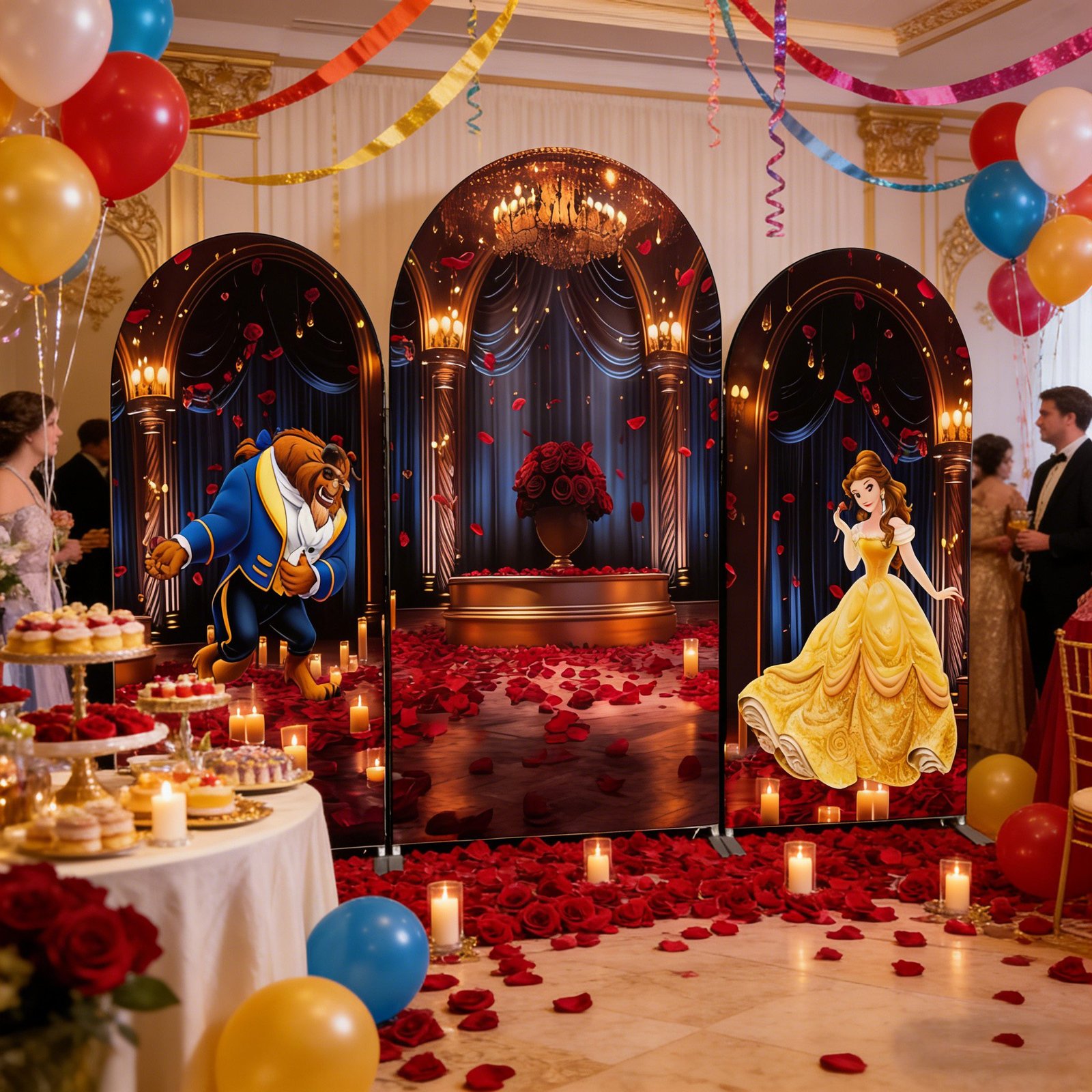 beauty and the beast theme backdrop cover Beauty and the Beast Theme Arch Backdrop Cover, Enchanted Red Rose Ballroom Party Background, Princess Belle Inspired Chiara Wall Decor, Set of 3 Elastic Covers