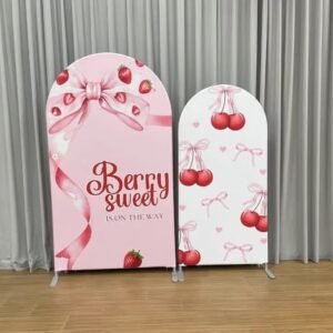 Berry Sweet Is On The Way Baby Shower Arch Backdrop Set - Strawberry & Cherry Party Decor