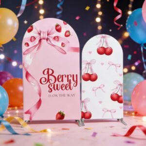 Berry Sweet Is On The Way Baby Shower Arch Backdrop Set - Strawberry & Cherry Party Decor