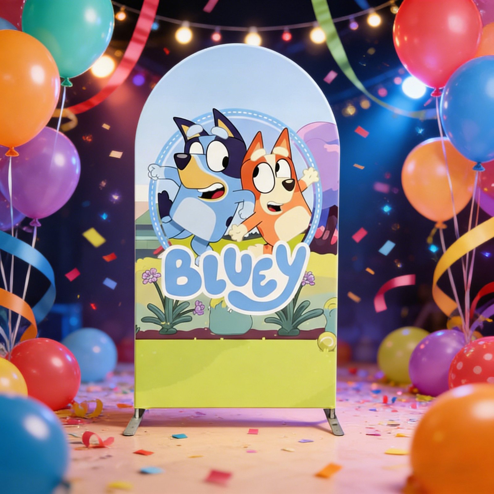 Bluey Theme Chiara Arch Wall Banner - Double-Sided Fabric Backdrop for Kids' Parties Bluey Theme Chiara Arch Wall Banner - Double-Sided Fabric Backdrop for Kids' Parties