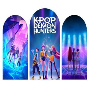 K-POP Demon Hunters Arch Backdrop Cover, Cyberpunk Style Anime Girl Party Background, Neon Stage Theme Chiara Wall Decor, Set of 3 Elastic Covers