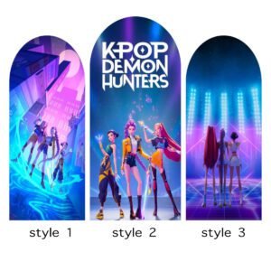 K-POP Demon Hunters Arch Backdrop Cover, Cyberpunk Style Anime Girl Party Background, Neon Stage Theme Chiara Wall Decor, Set of 3 Elastic Covers