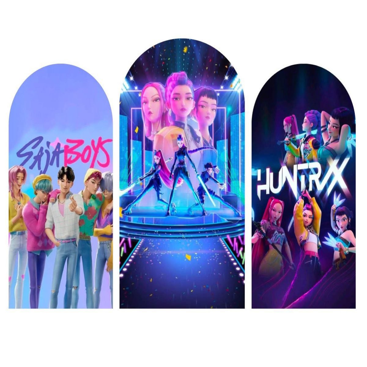 K-POP Saja Boys & HuntrX Arch Backdrop Cover, Cyberpunk Anime Idol Party Background, Trendy Boy Group & Warrior Girl Chiara Wall, Set of 3 Elastic Covers K-POP Saja Boys & HuntrX Arch Backdrop Cover, Cyberpunk Anime Idol Party Background, Trendy Boy Group & Warrior Girl Chiara Wall, Set of 3 Elastic Covers