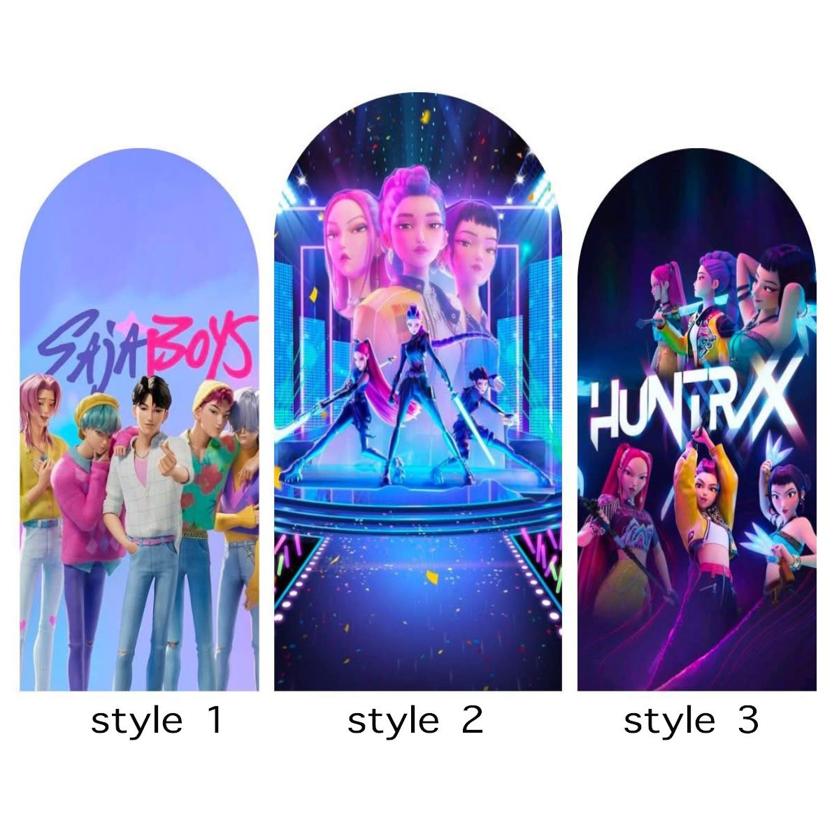 K-POP Saja Boys & HuntrX Arch Backdrop Cover, Cyberpunk Anime Idol Party Background, Trendy Boy Group & Warrior Girl Chiara Wall, Set of 3 Elastic Covers K-POP Saja Boys & HuntrX Arch Backdrop Cover, Cyberpunk Anime Idol Party Background, Trendy Boy Group & Warrior Girl Chiara Wall, Set of 3 Elastic Covers