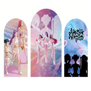 K-POP Demon Hunters Arch Backdrop Cover, Cyberpunk Style Anime Girl Party Background, Neon Stage Theme Chiara Wall Decor, Set of 3 Elastic Covers