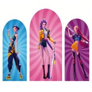 K-POP Demon Hunters Arch Backdrop Cover, Cyberpunk Style Anime Girl Party Background, Neon Stage Theme Chiara Wall Decor, Set of 3 Elastic Covers