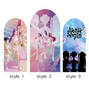 K-POP Demon Hunters Arch Backdrop Cover, Cyberpunk Style Anime Girl Party Background, Neon Stage Theme Chiara Wall Decor, Set of 3 Elastic Covers
