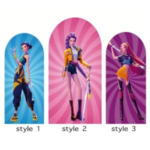 K-POP Demon Hunters Arch Backdrop Cover, Cyberpunk Style Anime Girl Party Background, Neon Stage Theme Chiara Wall Decor, Set of 3 Elastic Covers