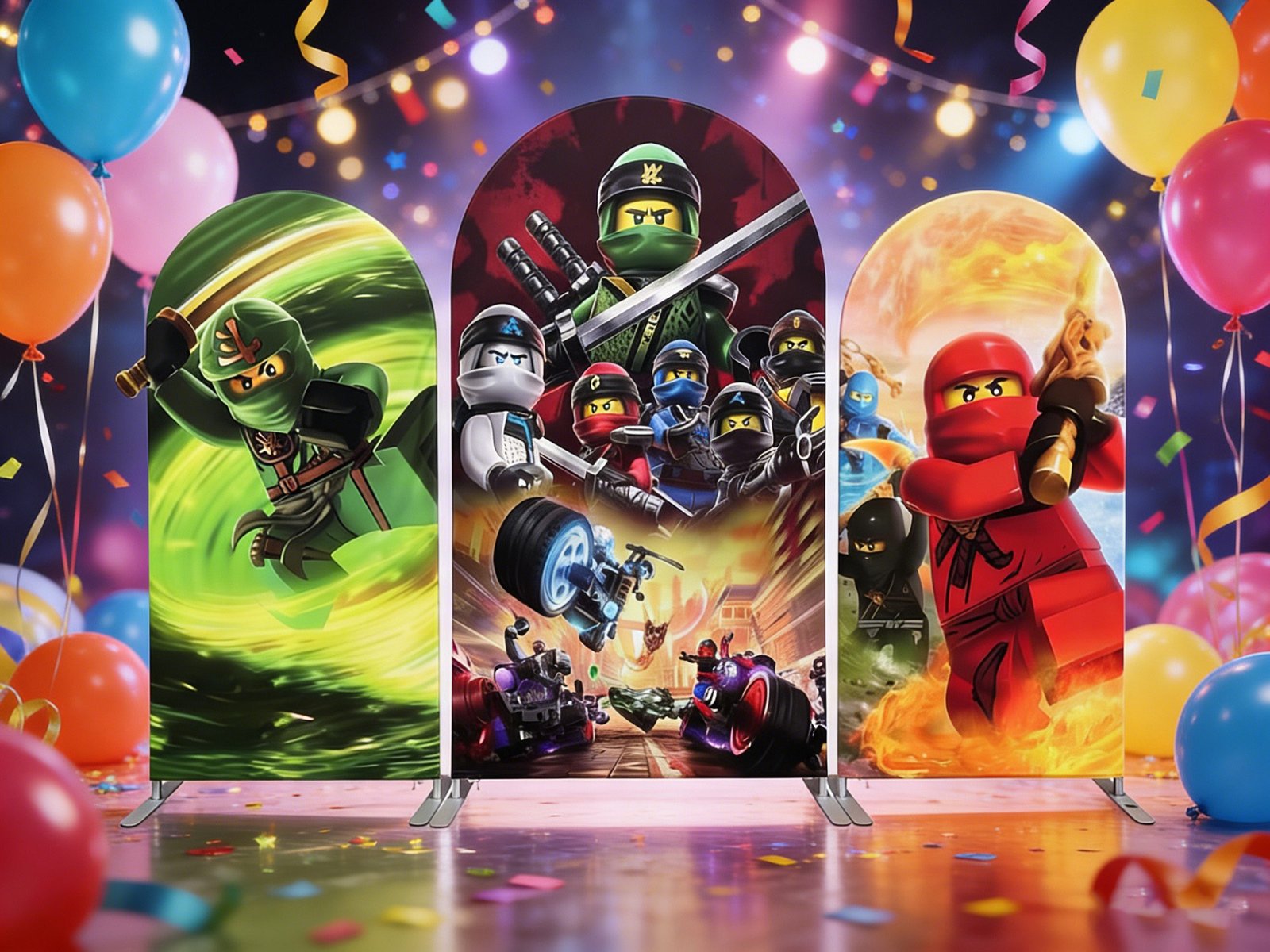 LEGO Ninja Warrior Theme Birthday Party Arch Backdrop Set - Kids' Action Cartoon Background LEGO Ninja Warrior Theme Birthday Party Arch Backdrop Set - Kids' Action Cartoon Background