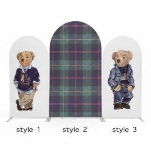 Preppy Teddy Bear Theme Chiara Arch Covers - Set of 3 Fabric Backdrop for Boy's Baby Shower