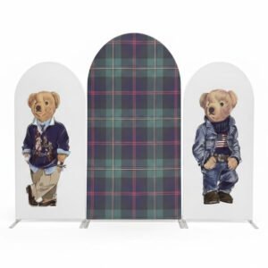 Preppy Teddy Bear Theme Chiara Arch Covers - Set of 3 Fabric Backdrop for Boy's Baby Shower
