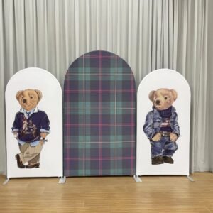 Preppy Teddy Bear Theme Chiara Arch Covers - Set of 3 Fabric Backdrop for Boy's Baby Shower