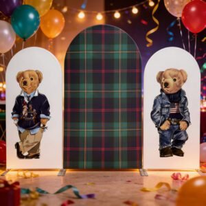 Preppy Teddy Bear Theme Chiara Arch Covers - Set of 3 Fabric Backdrop for Boy's Baby Shower