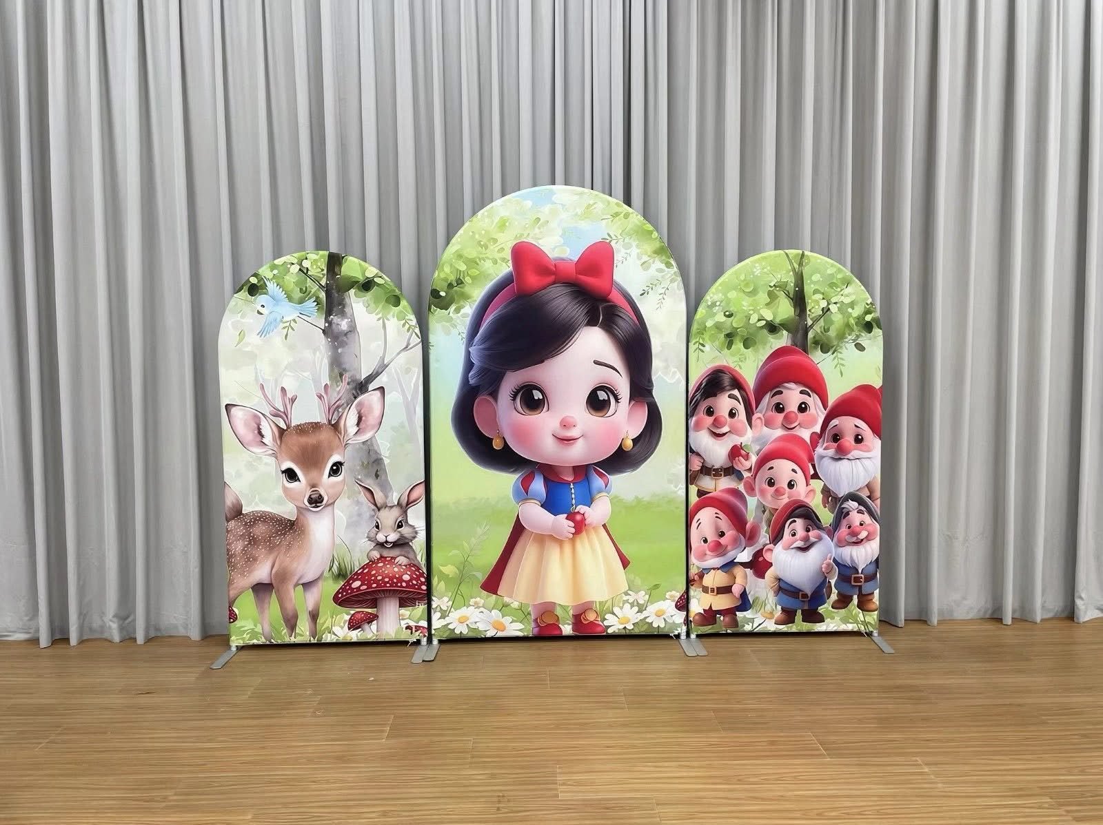 Snow White and the Seven Dwarfs Arch Backdrop Cover, Cute Princess Forest Theme Birthday Background, Woodland Friends Chiara Wall Decor, Set of 3 Elastic Covers Snow White and the Seven Dwarfs Arch Backdrop Cover, Cute Princess Forest Theme Birthday Background, Woodland Friends Chiara Wall Decor, Set of 3 Elastic Covers