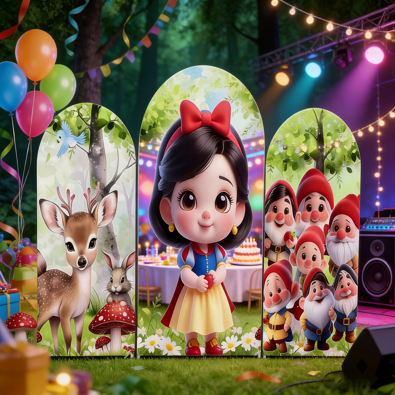 Snow White and the Seven Dwarfs Arch Backdrop Cover, Cute Princess Forest Theme Birthday Background, Woodland Friends Chiara Wall Decor, Set of 3 Elastic Covers Snow White and the Seven Dwarfs Arch Backdrop Cover, Cute Princess Forest Theme Birthday Background, Woodland Friends Chiara Wall Decor, Set of 3 Elastic Covers