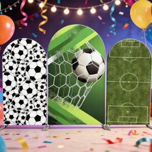 Soccer Theme Birthday Party Arch Backdrop Set - Football Goal & Field Background