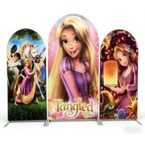 Tangled Rapunzel Arch Backdrop Covers - 3pcs Set Chiara Arched Walls for Girls Princess Birthday Party, Tangled Theme Event Decorations, Tension Fabric Photo Booth Background