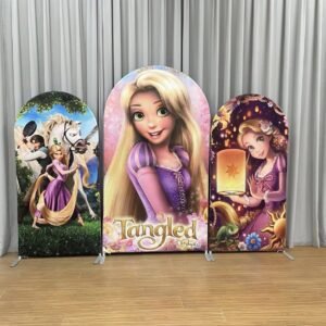 Tangled Rapunzel Arch Backdrop Covers - 3pcs Set Chiara Arched Walls for Girls Princess Birthday Party, Tangled Theme Event Decorations, Tension Fabric Photo Booth Background