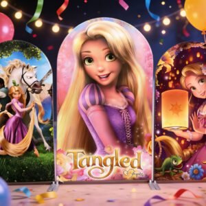 Tangled Rapunzel Arch Backdrop Covers - 3pcs Set Chiara Arched Walls for Girls Princess Birthday Party, Tangled Theme Event Decorations, Tension Fabric Photo Booth Background